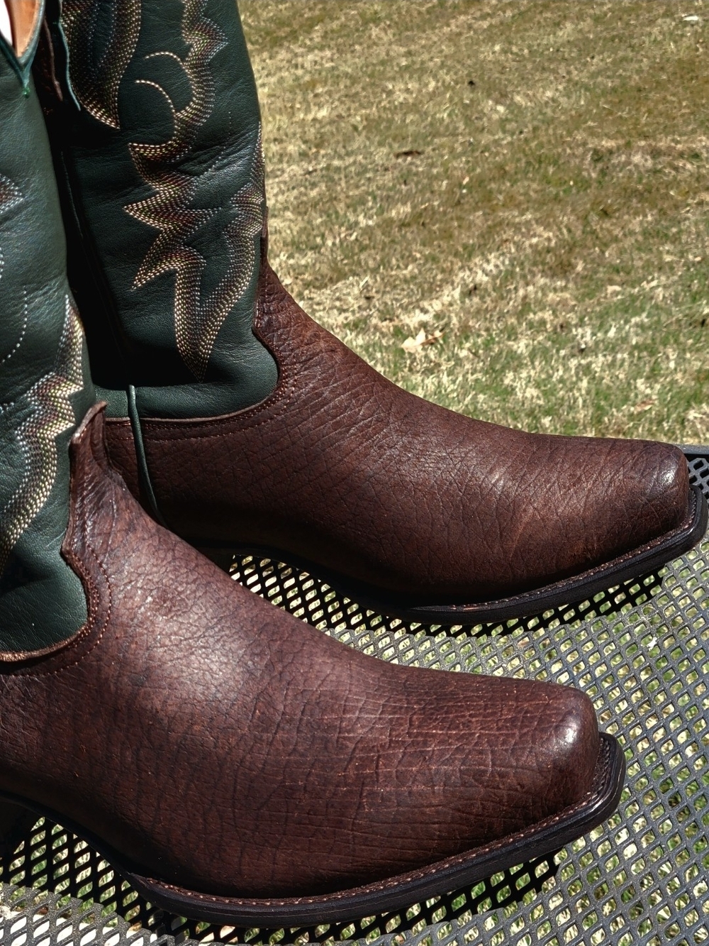 Lagrage Leather Hippo Men's  Cowboy Boots with Green Shaft Accents. - Picture 3 of 12